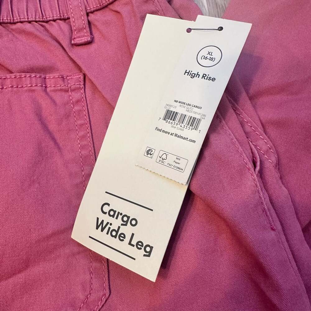 No Boundaries Cargo Wide Leg High Rise Pants Rose Glitz Size XL 16-18 NWT - Picture 3 of 5